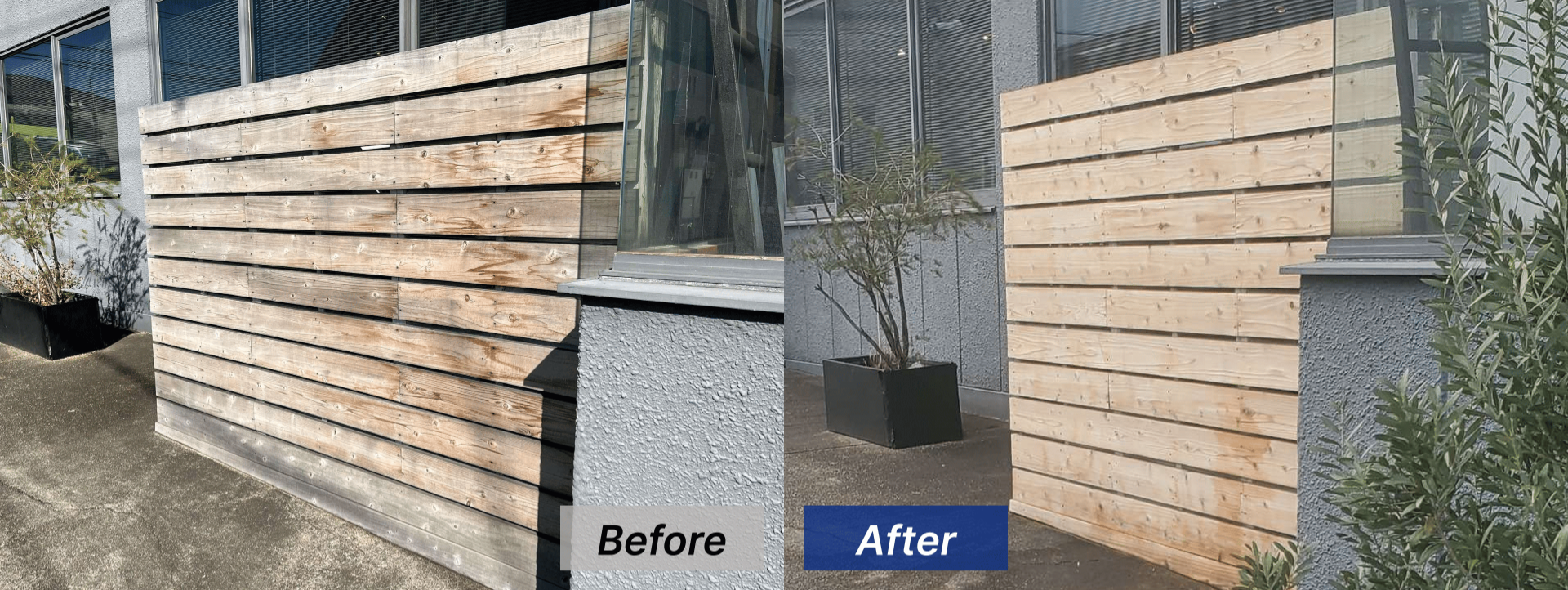 木製目隠しのカビ取り