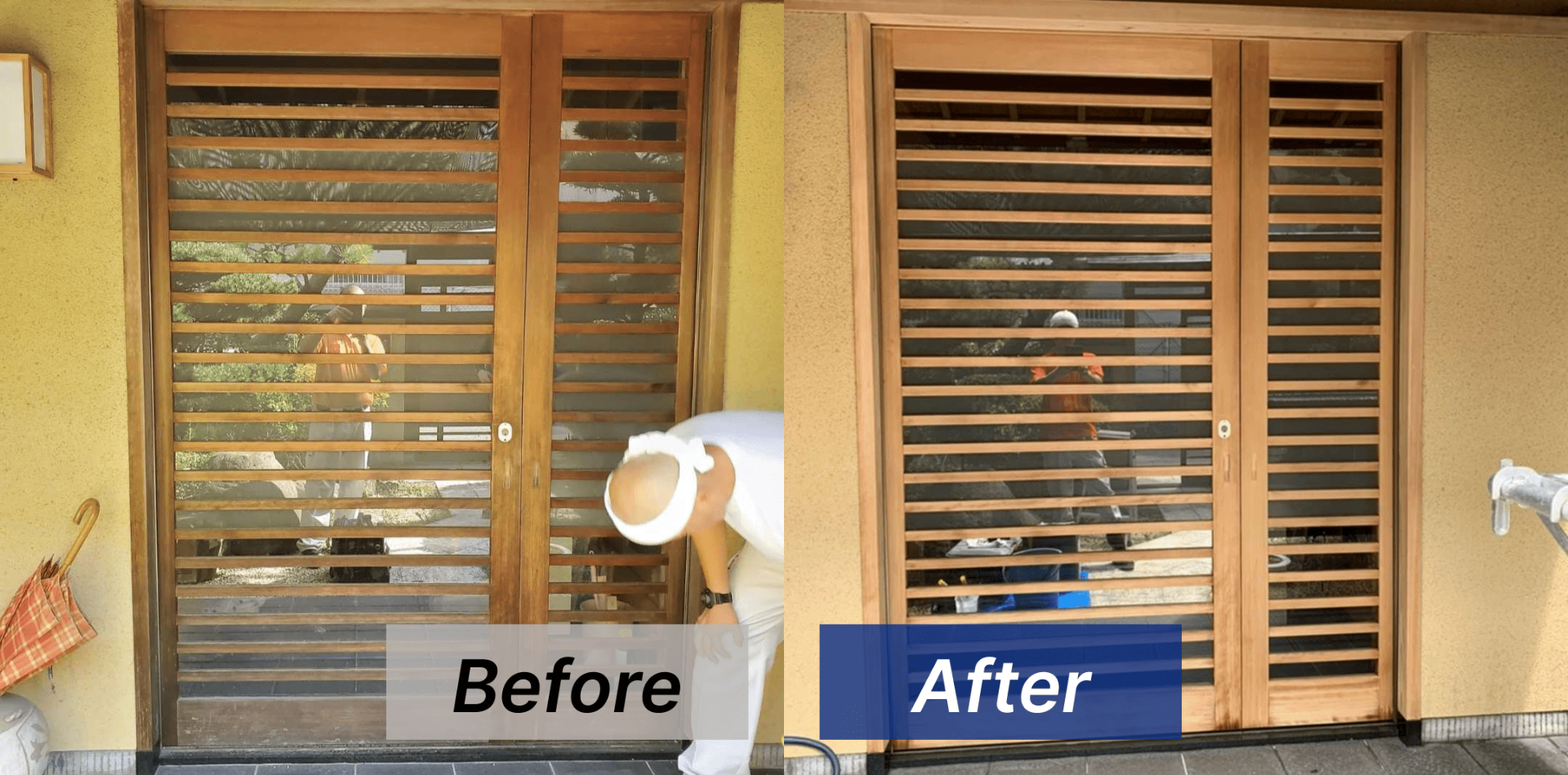 【大阪府大阪市】 木製玄関扉のカビ取り･防カビ施工