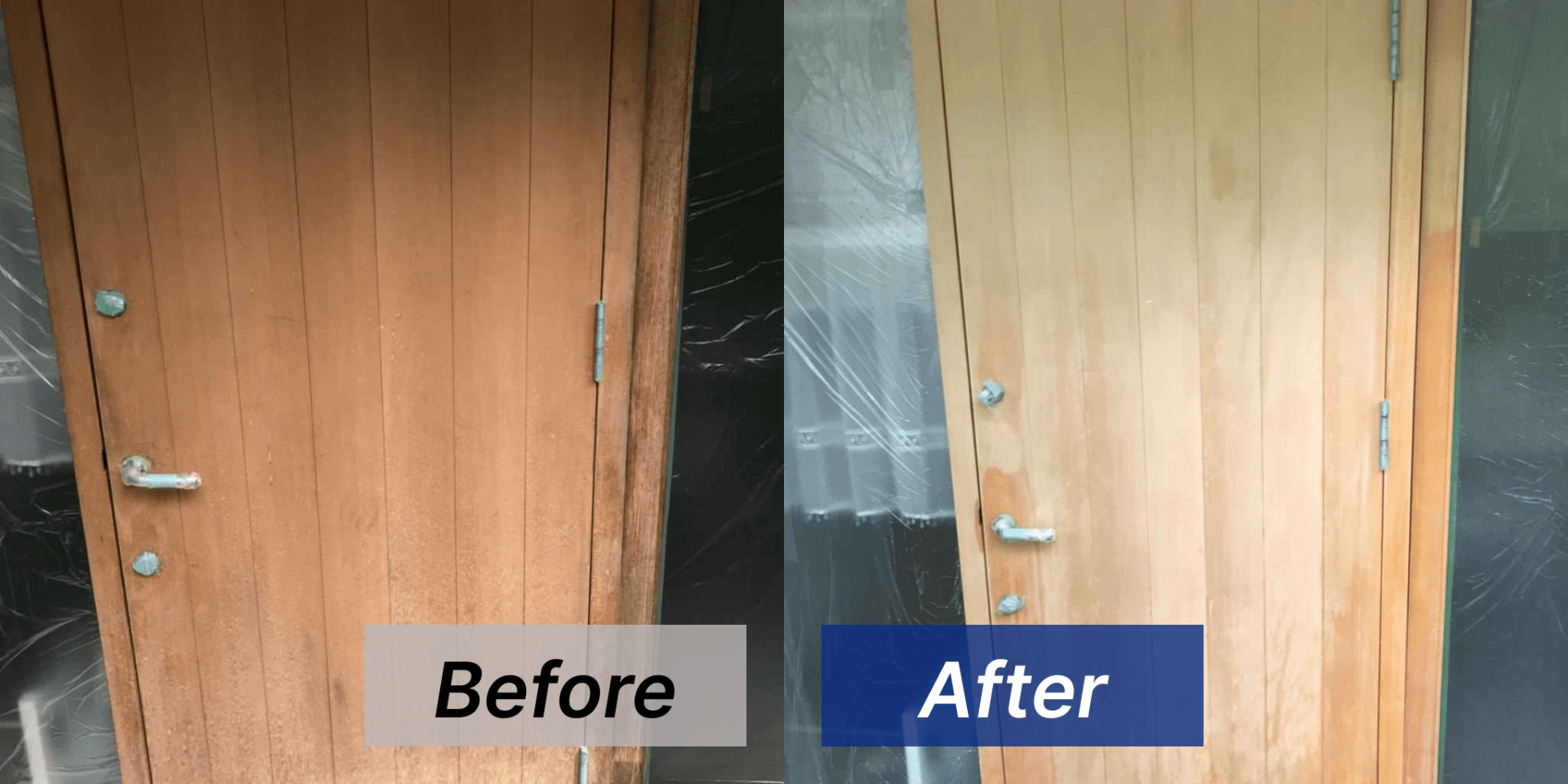 【福岡県福岡市】木製玄関扉と柱のカビ取り