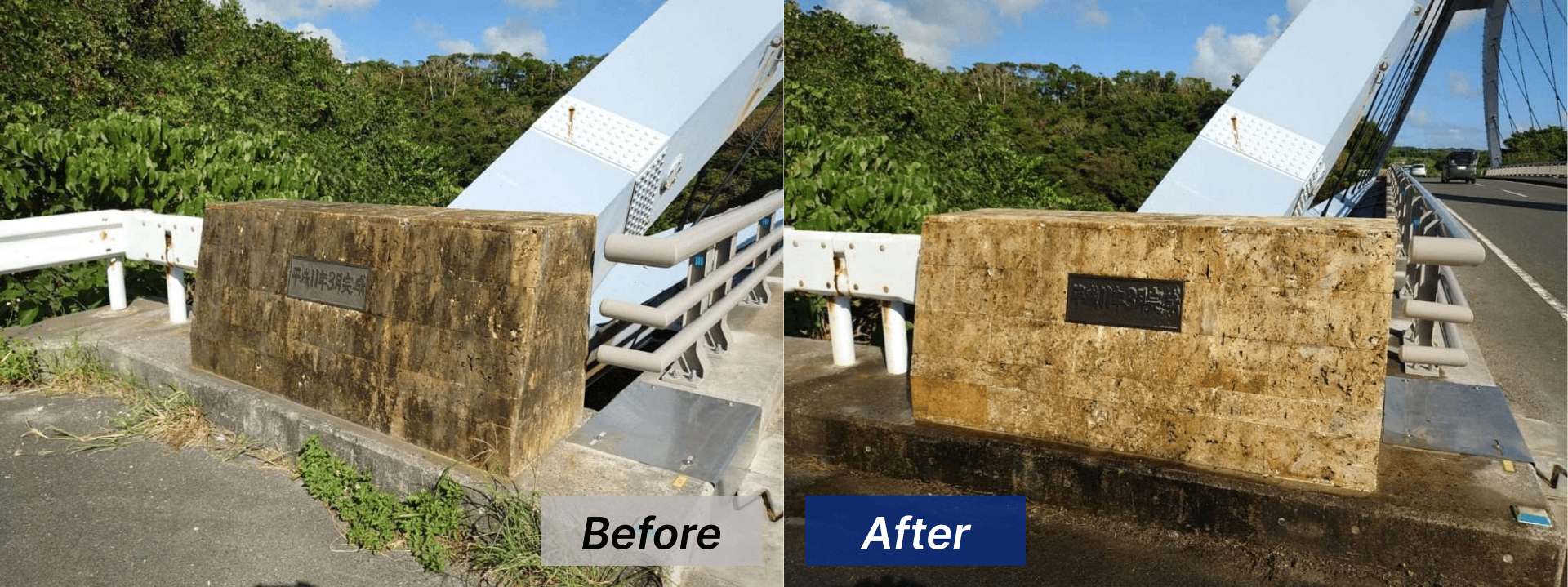 【鹿児島県大島郡｜徳之島】橋の石モニュメントをカビ取り