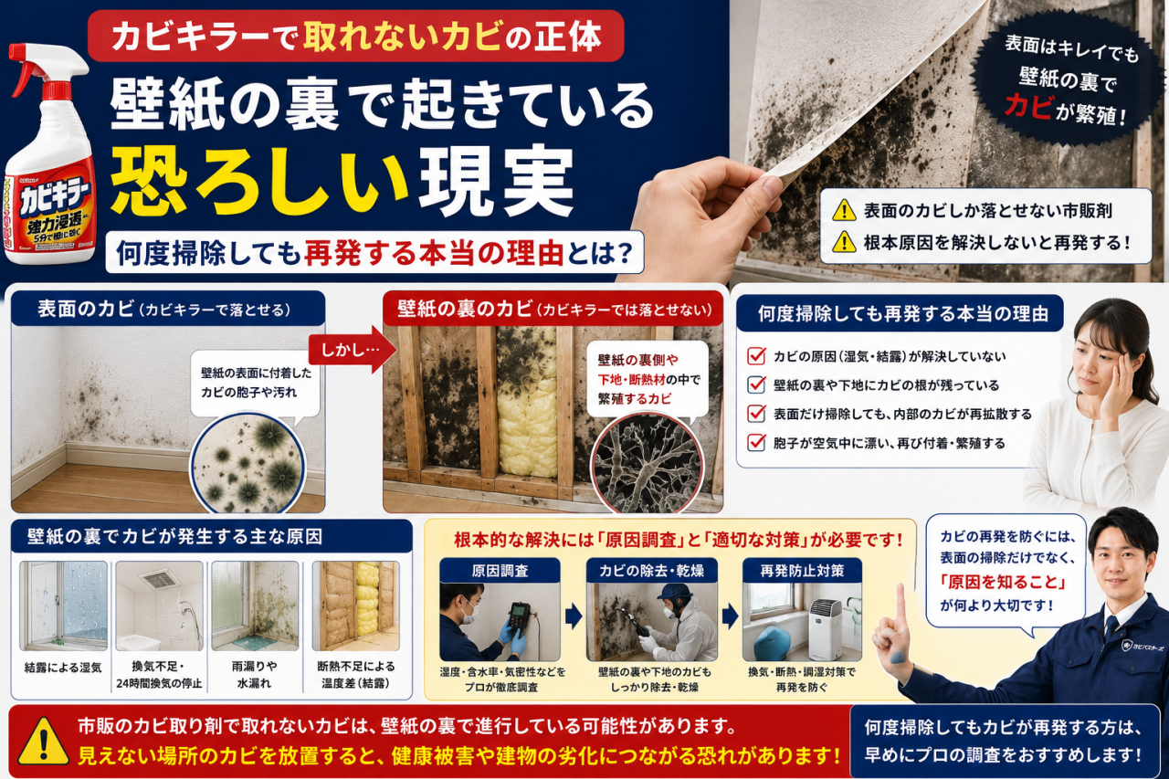 【カビキラーで取れないカビの正体】壁紙の裏で起きている恐ろしい現実|何度掃除しても再発する本当の理由とは?