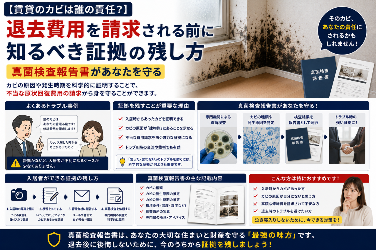 【賃貸のカビは誰の責任？】退去費用を請求される前に知るべき証拠の残し方｜真菌検査報告書があなたを守る