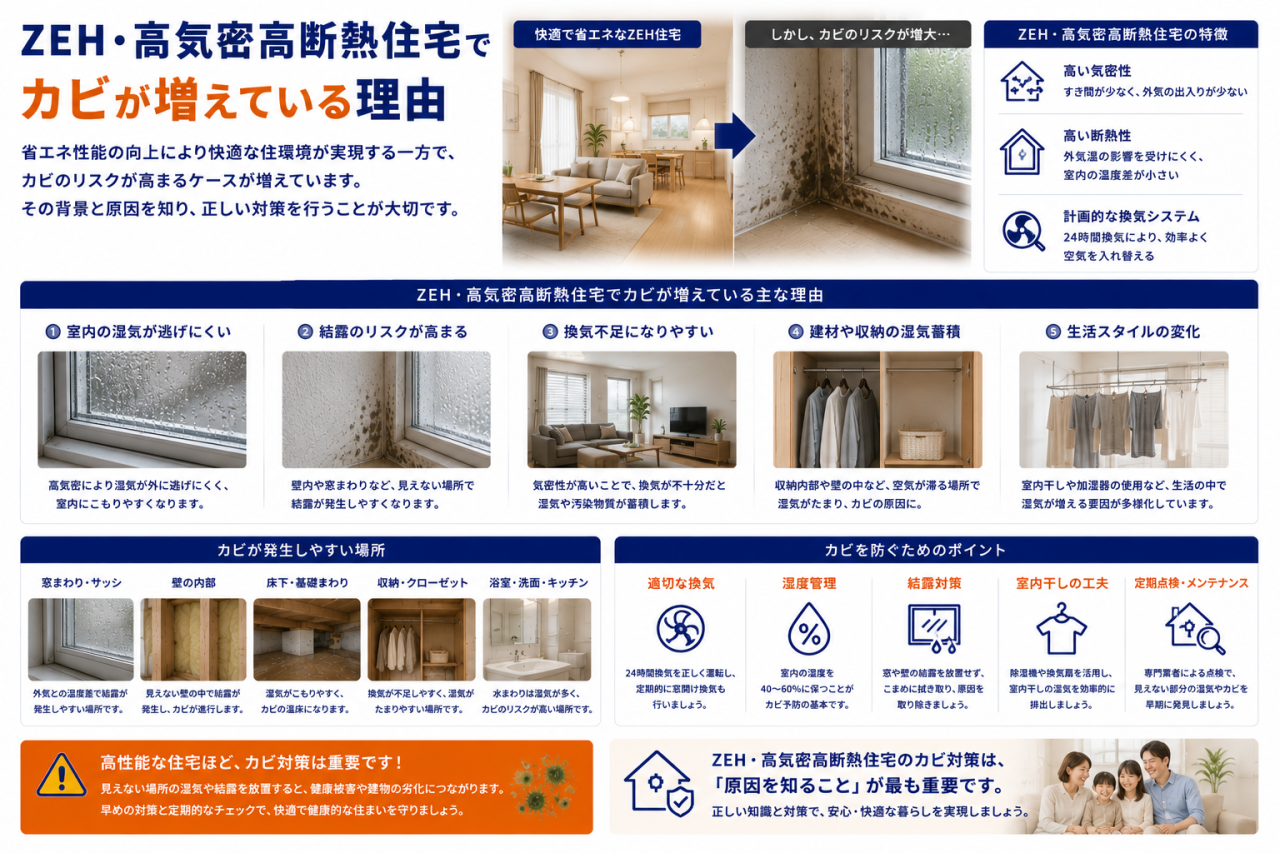 【専門家解説】ZEH・高気密住宅のカビリスク｜換気計画の落とし穴と見えない湿気の正体