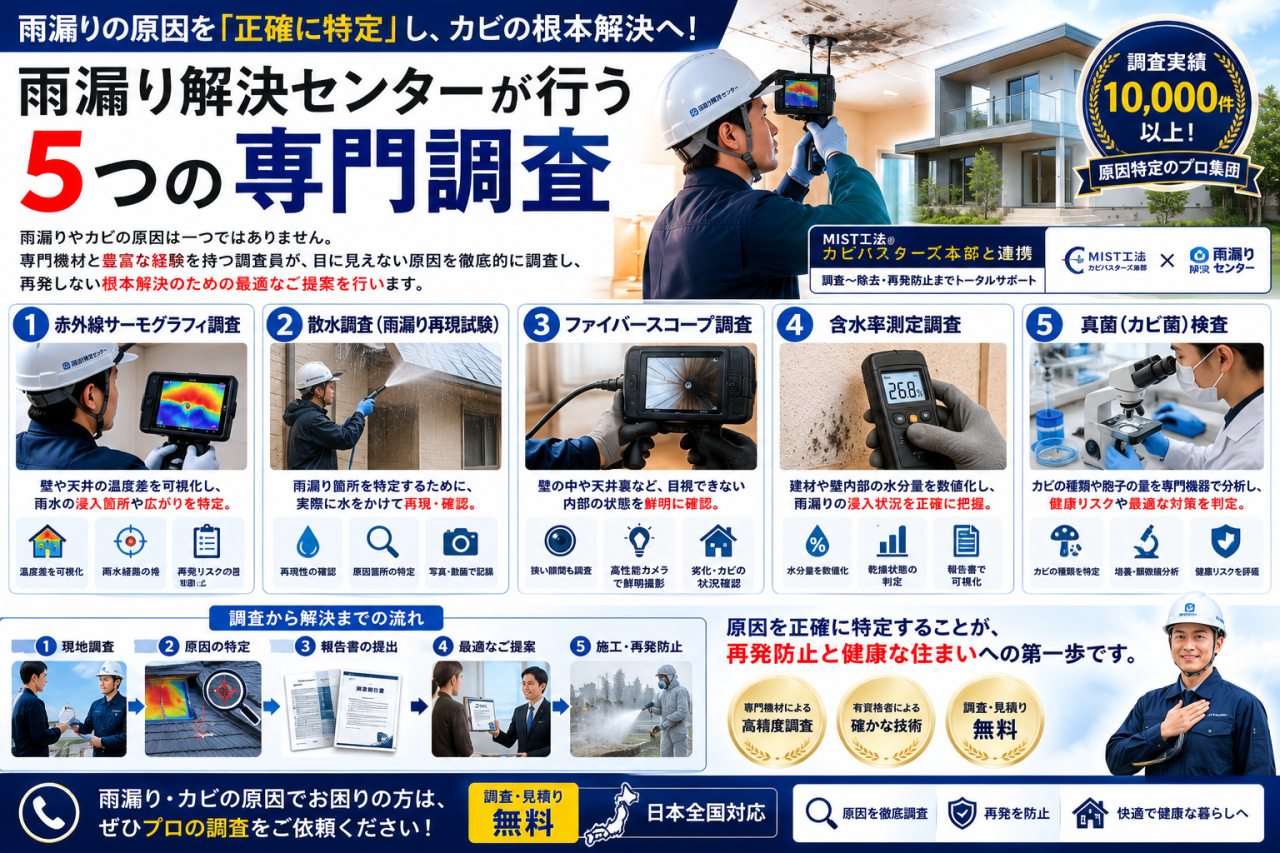 雨漏り解決センターが行う5つの専門調査