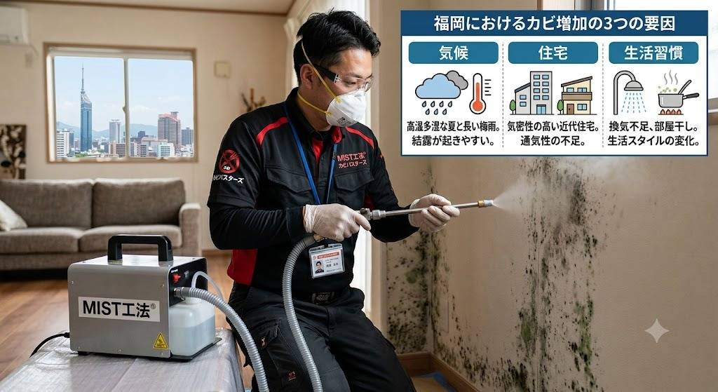福岡でカビトラブルが多発する理由とは?梅雨・湿気・住宅構造から専門家がわかりやすく解説