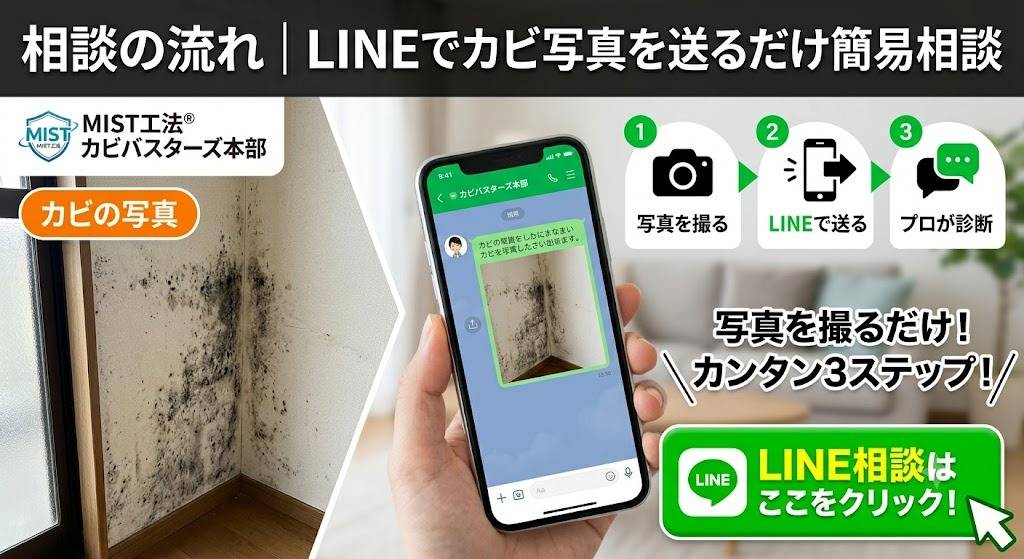相談の流れ｜LINEでカビ写真を送るだけ簡易相談