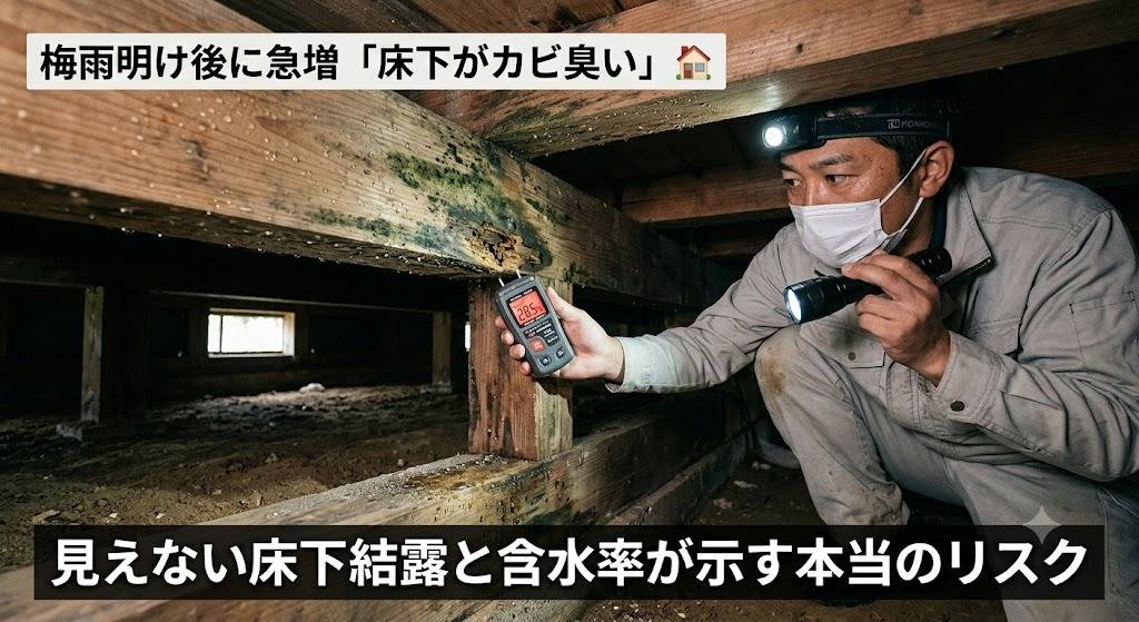 梅雨明け後に急増「床下がカビ臭い」🏠 見えない床下結露と含水率が示す本当のリスク