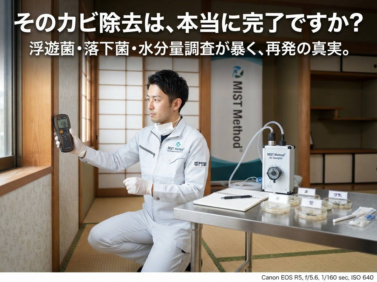 そのカビ取り、本当に完了していますか?|落下菌・浮遊菌・含水率検査で見抜く“見えない再発”の真実