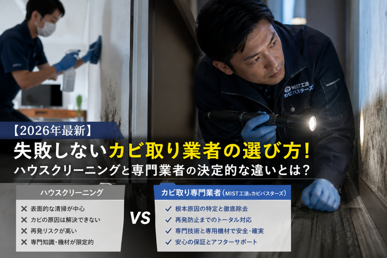 【2026年最新】失敗しないカビ取り業者の選び方!ハウスクリーニングと専門業者の決定的な違いとは?