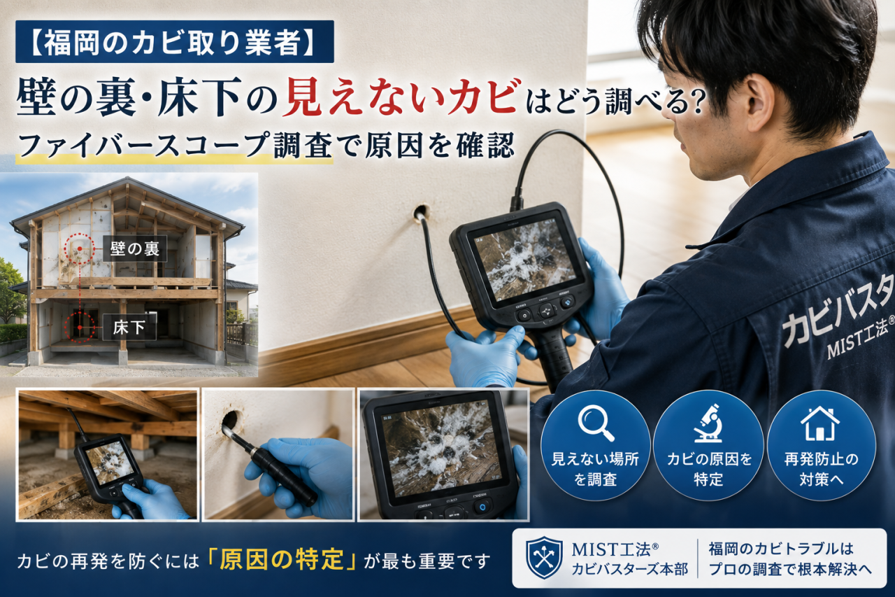 【福岡のカビ取り業者】壁の裏・床下の見えないカビはどう調べる?ファイバースコープ調査で原因を確認