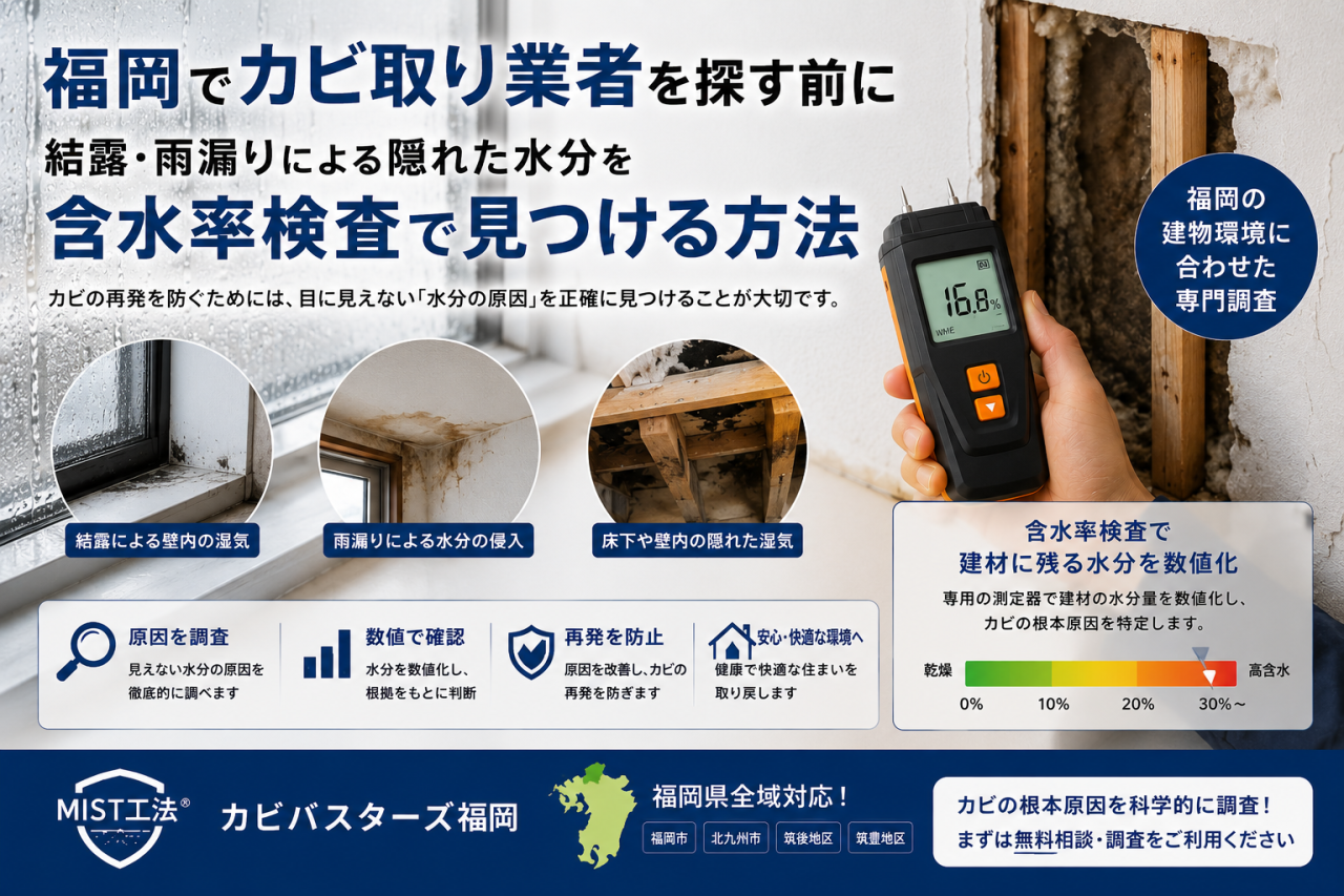 福岡でカビ取り業者を探す前に｜結露・雨漏りによる隠れた水分を含水率検査で見つける方法