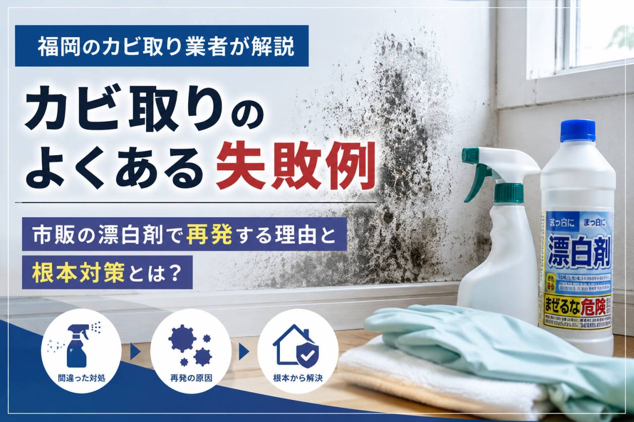 【福岡のカビ取り業者が解説】カビ取りのよくある失敗例｜市販の漂白剤で再発する理由と根本対策とは？