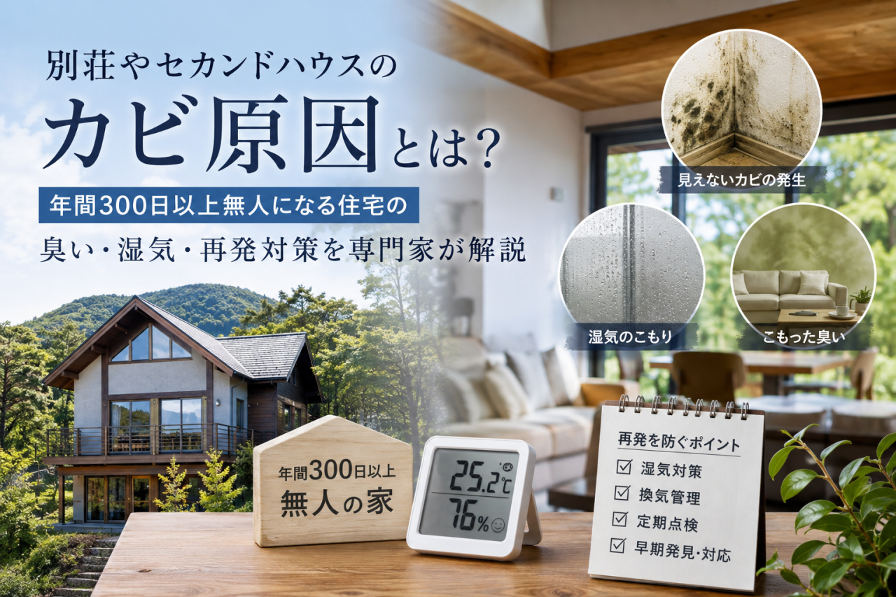別荘やセカンドハウスのカビ原因とは?年間300日以上無人になる住宅の臭い・湿気・再発対策を専門家が解説