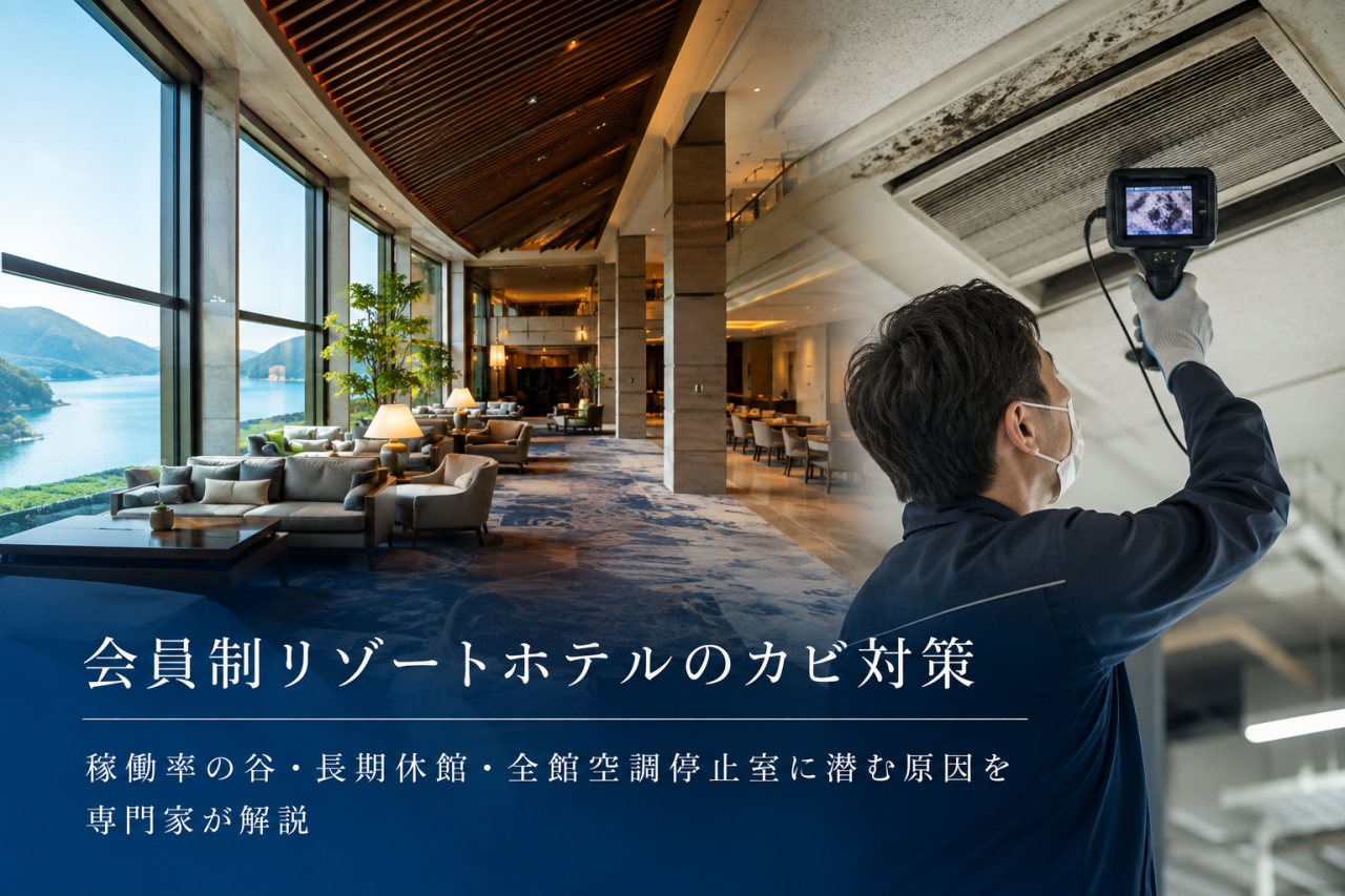 会員制リゾートホテルのカビ対策｜稼働率の谷・長期休館・全館空調停止室に潜む原因を専門家が解説