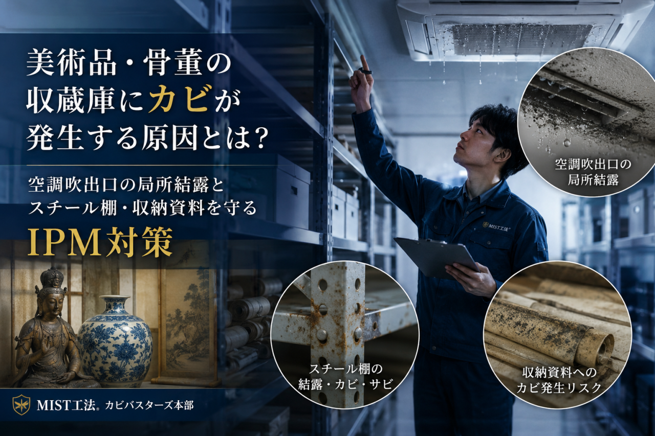 美術品・骨董の収蔵庫にカビが発生する原因とは？空調吹出口の局所結露とスチール棚・収納資料を守るIPM対策