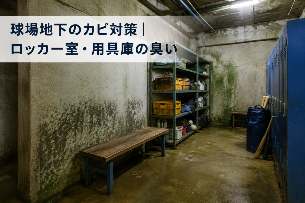 球場地下のカビ対策｜ロッカー室・用具庫の臭い