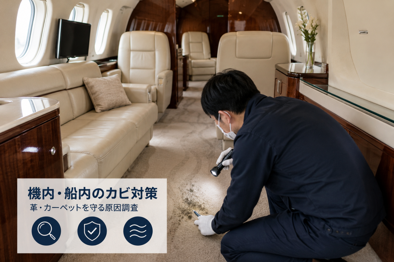機内内装・船内のカビ対策｜革・カーペットを守る原因調査