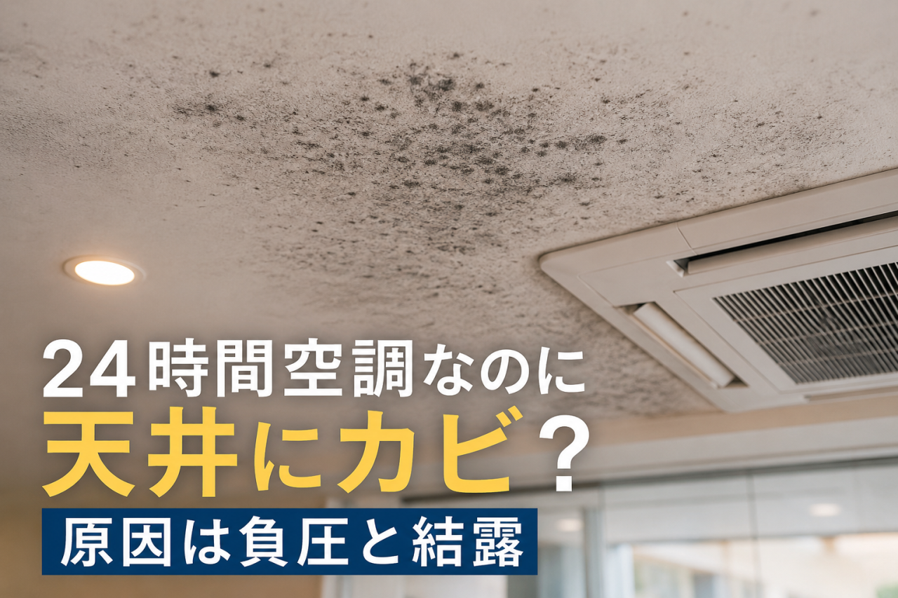 24時間空調なのに天井にカビ？原因は負圧と結露