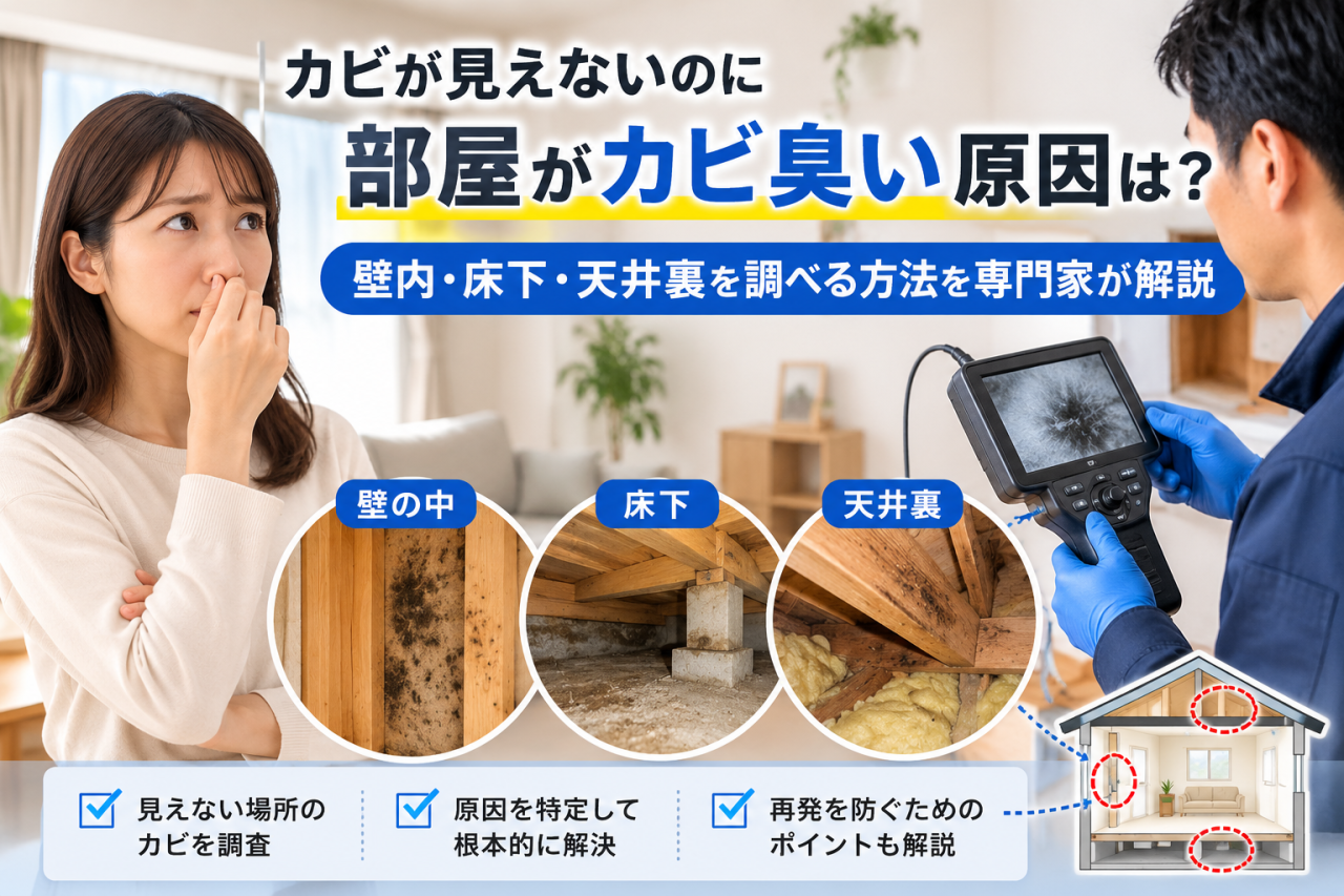 カビが見えないのに部屋がカビ臭い原因は?壁内・床下・天井裏を調べる方法を専門家が解説