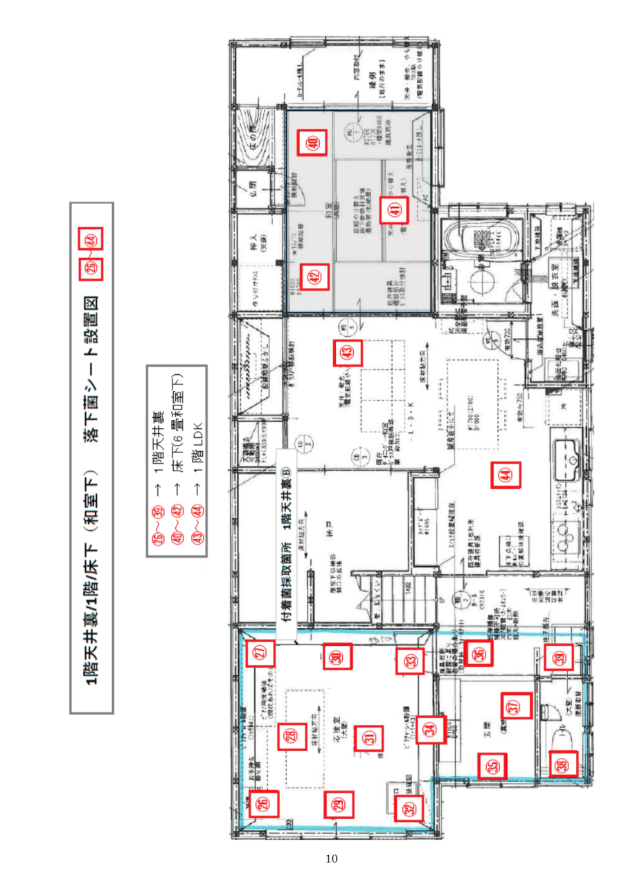 1階天井裏・床下の落下菌シート設置図