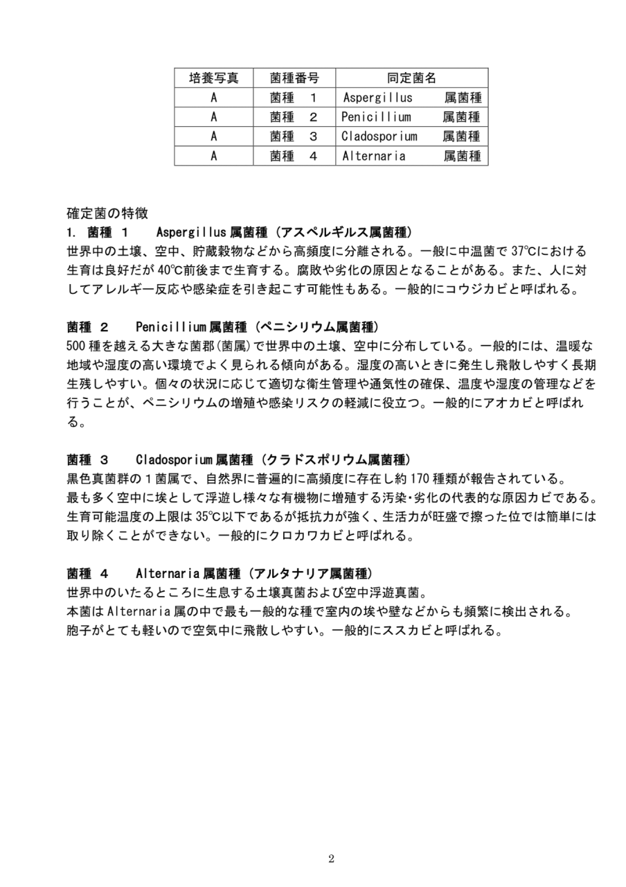 真菌検査報告書｜検出されたカビ8菌種と特徴