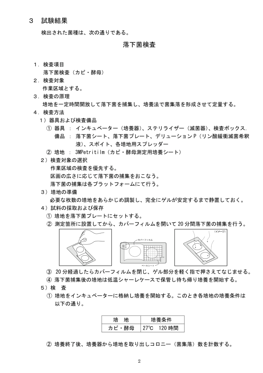 落下菌検査の検査方法・評価基準
