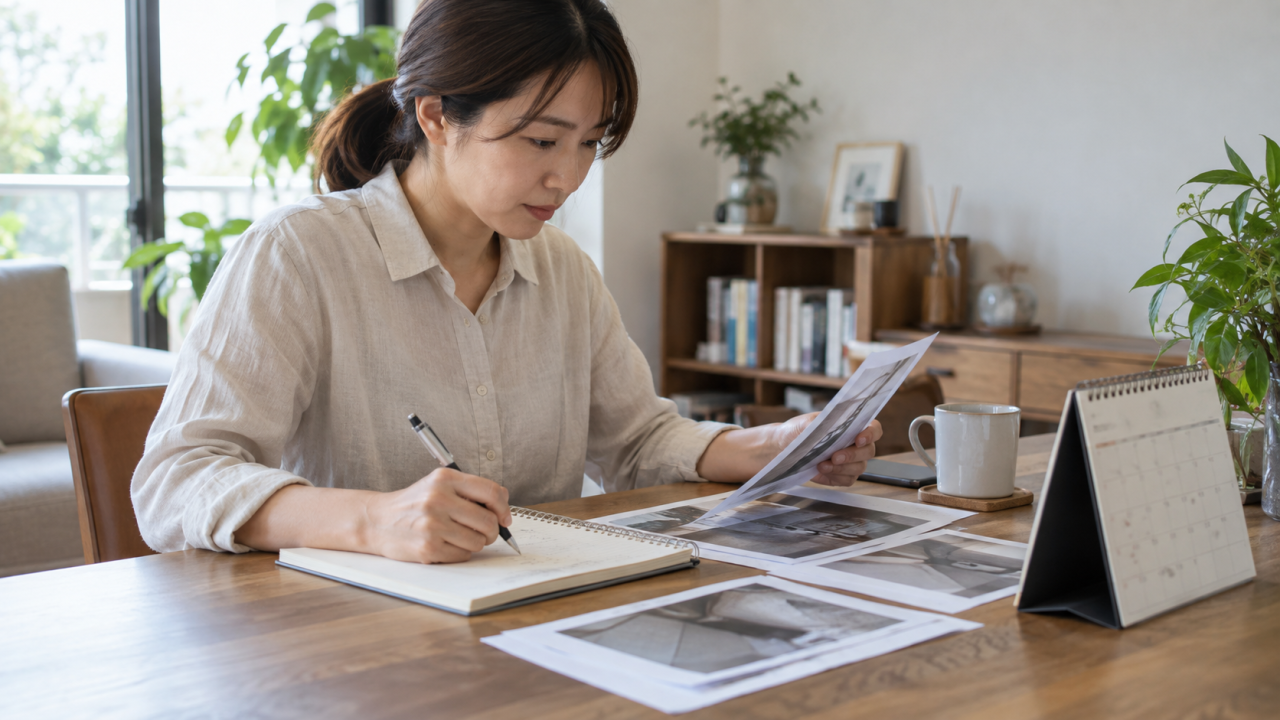 施工後の写真と日付を照合して記録する住人