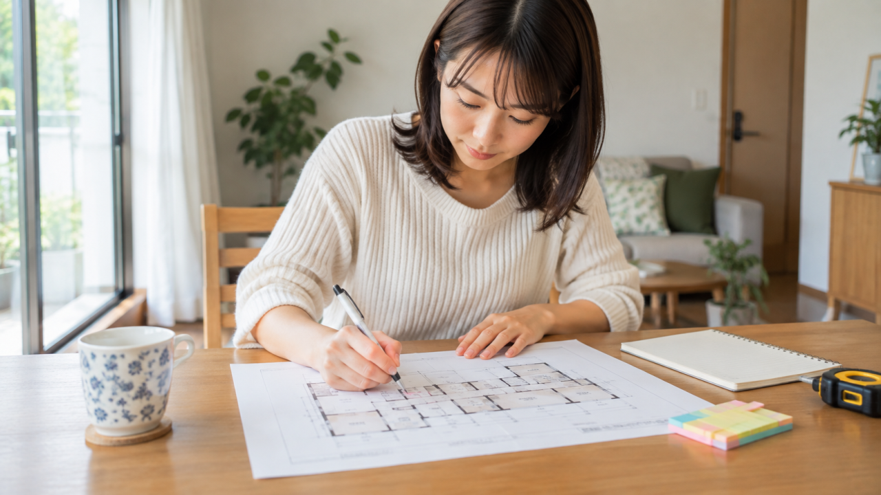 間取り図に確認箇所を書き込む住人