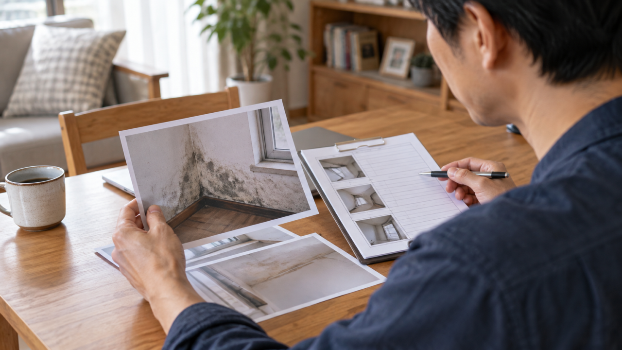 以前の施工写真と報告書を照合する手元