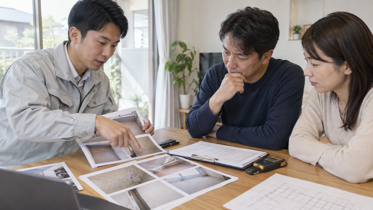 業者との打合せで決める施工後の確認を確認する様子
