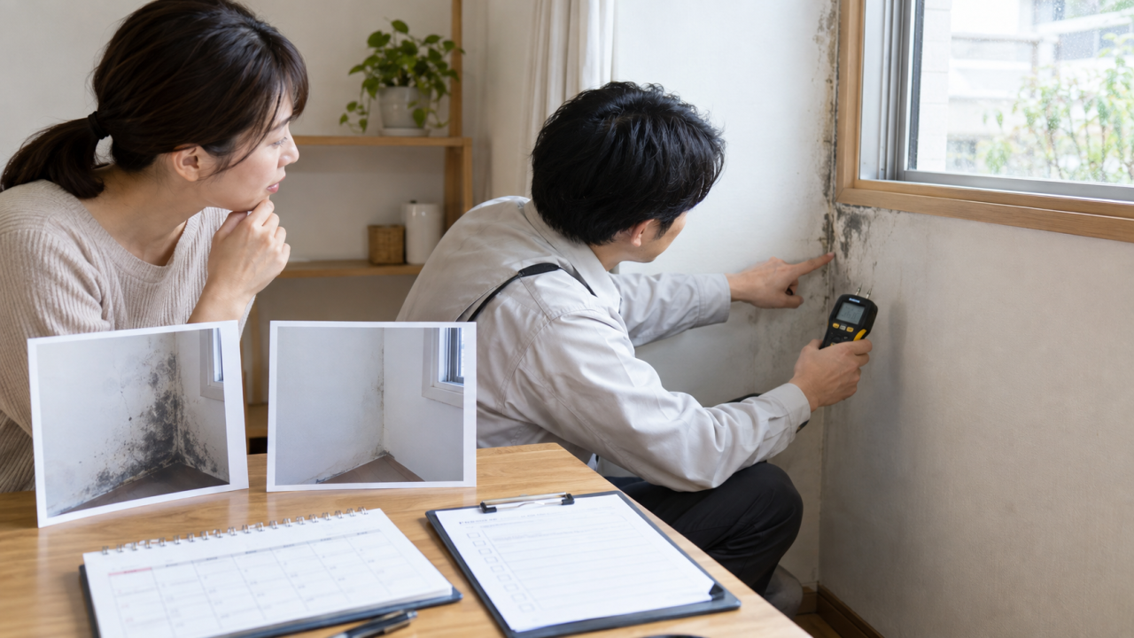カビ除去と再発防止のよくある質問を確認する様子