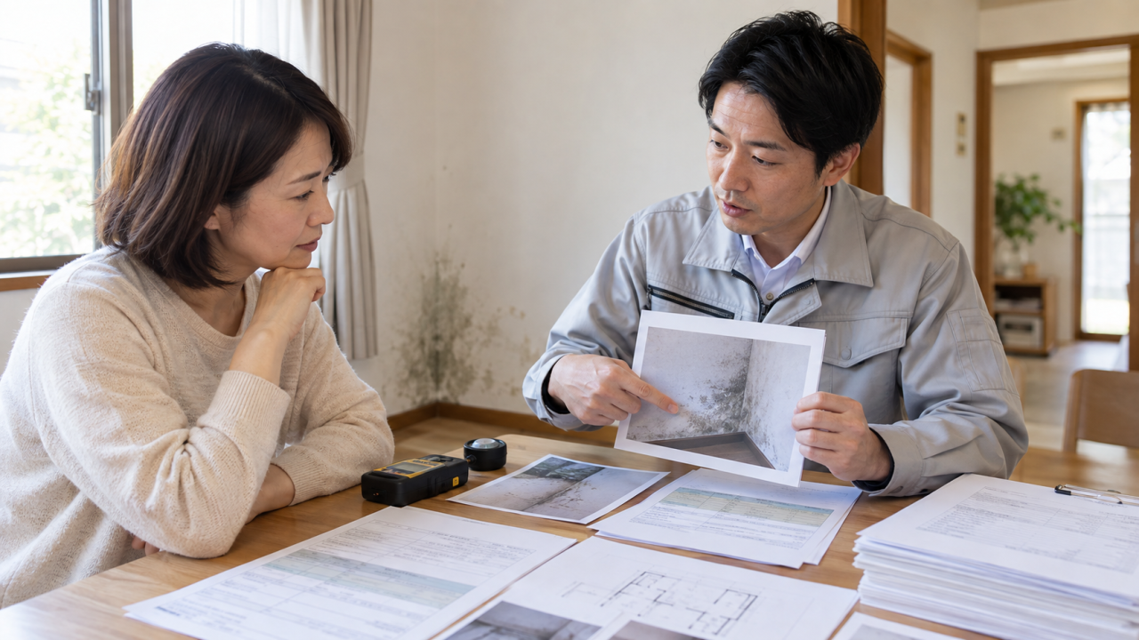 立川市のカビ相談でよくある質問を確認する様子