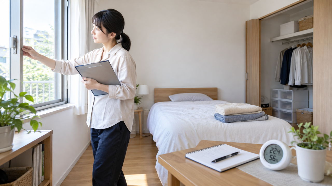 部屋を使い始める前の確認と継続点検を確認する様子