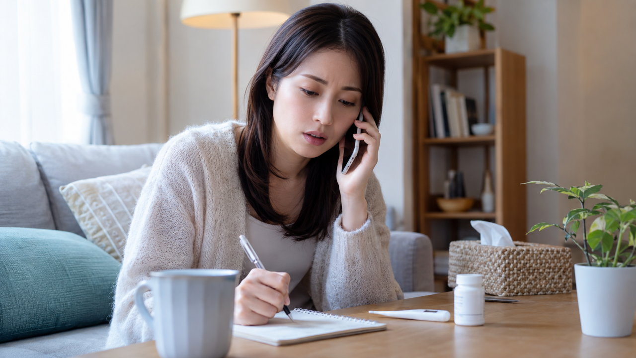 体調の経過を記録しながら電話相談する住民