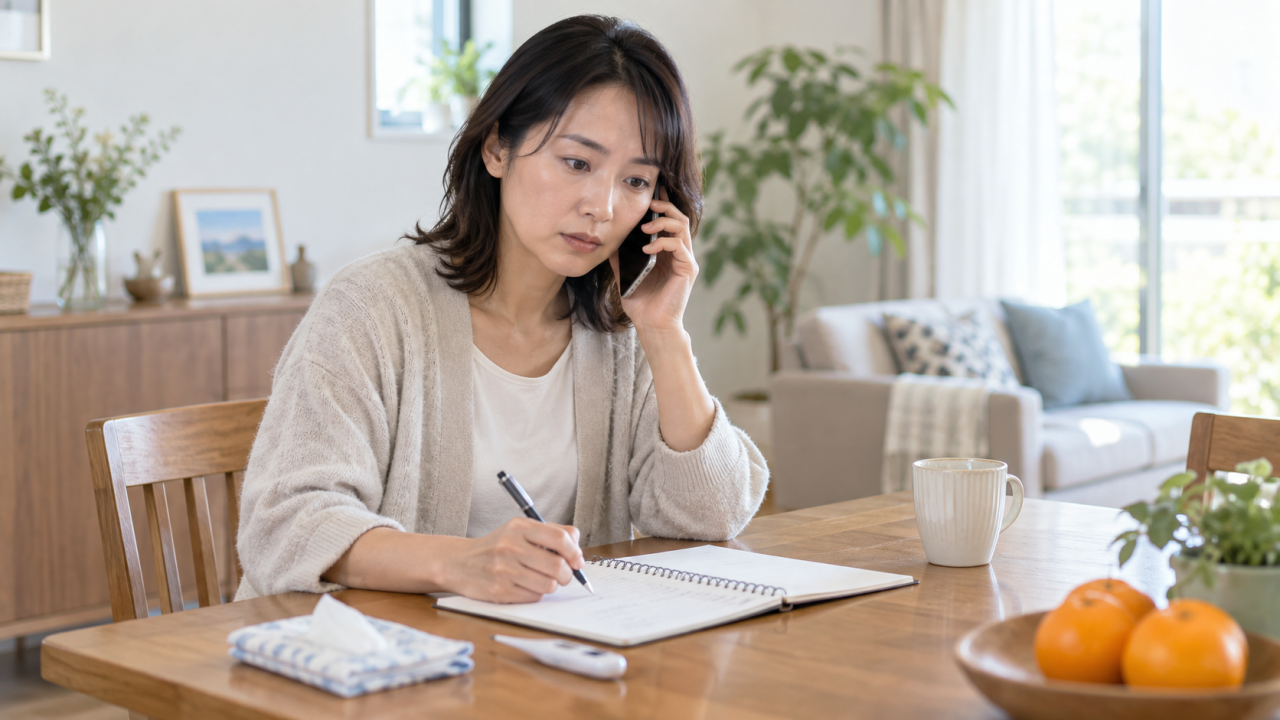 体調の経過を記録しながら電話相談する住民