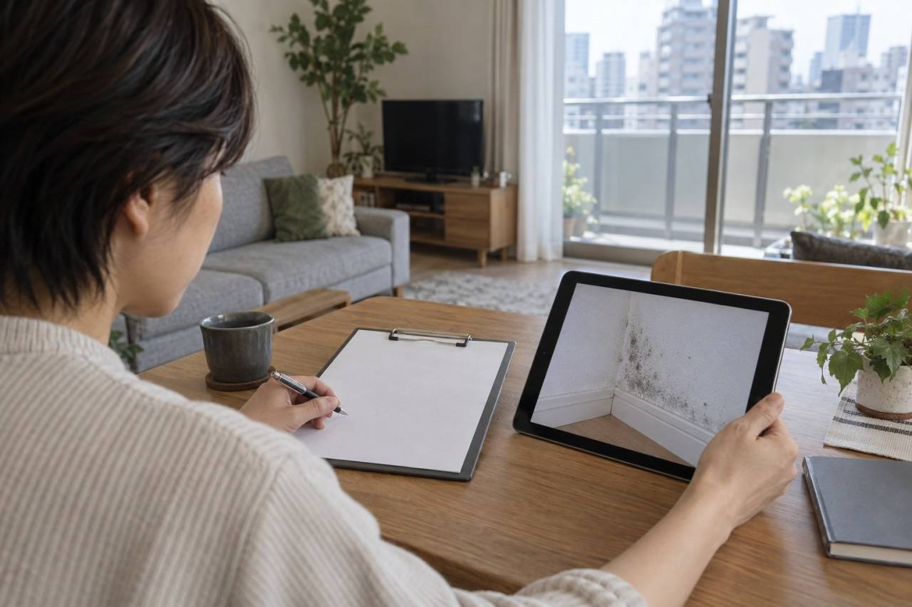 住まいの写真と見積もりを確認する相談の場面