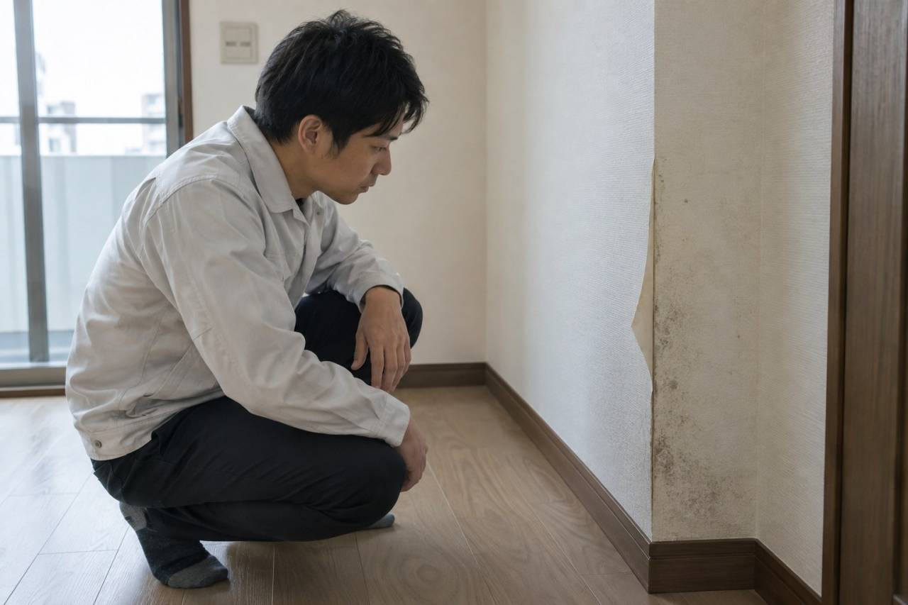 壁紙の剥がれを目視で確認する場面