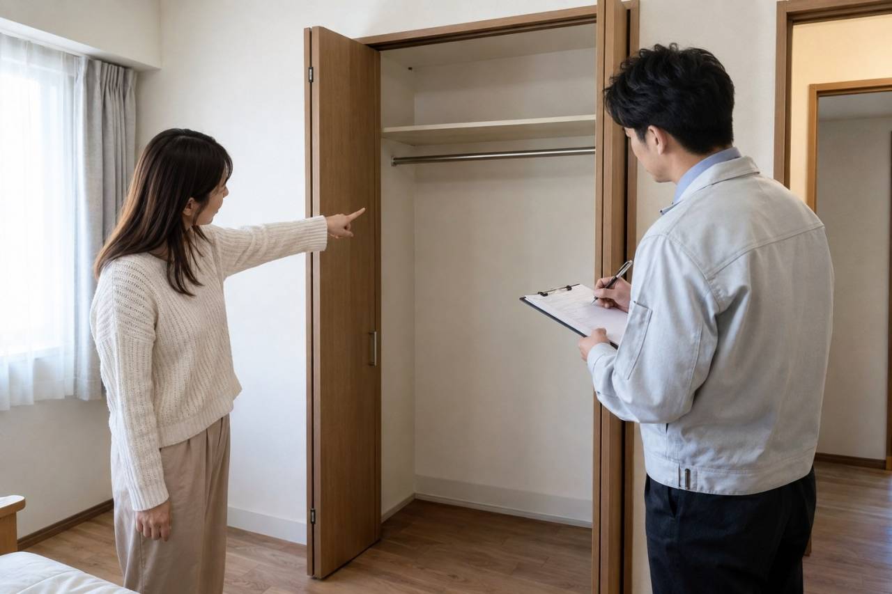 空にした収納の状態を相談する場面