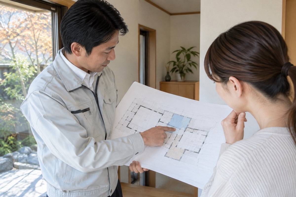 作業範囲を図面で説明する専門担当者
