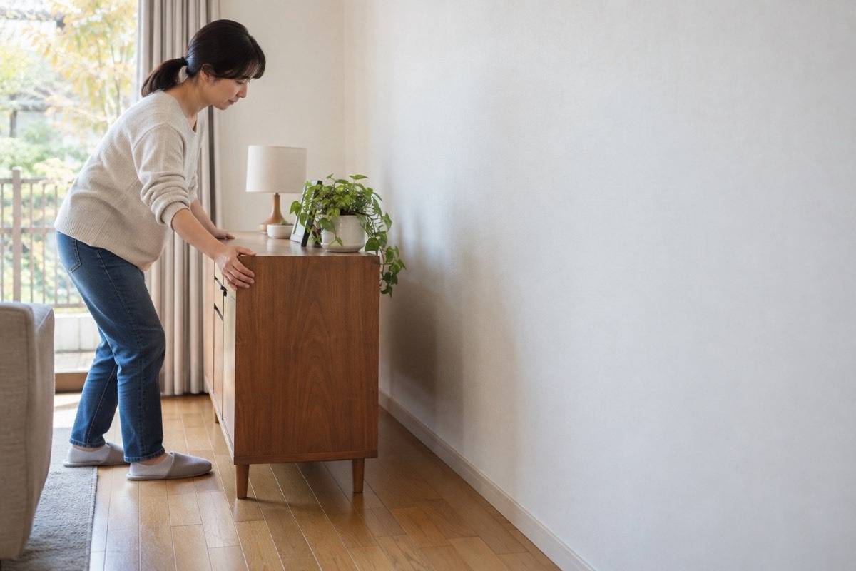 家具を離して見える外壁側の壁