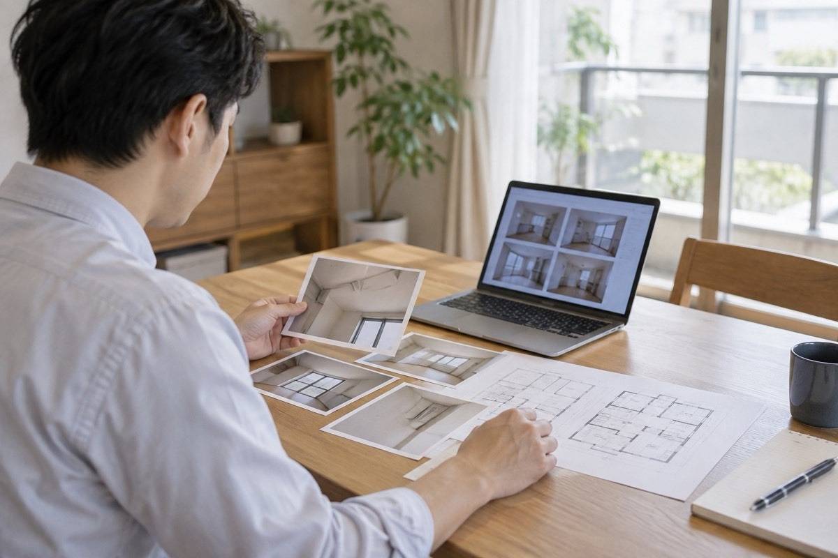 管理会社向けに写真と間取りを整理する机