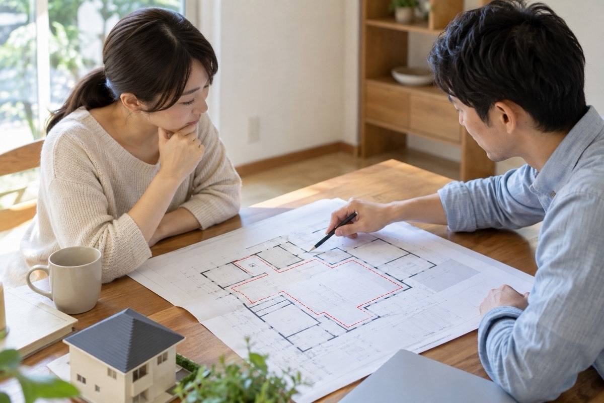 平面図に床下の確認範囲を記す机