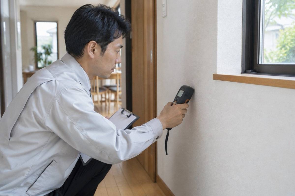 壁の水分状態を測る専門担当者