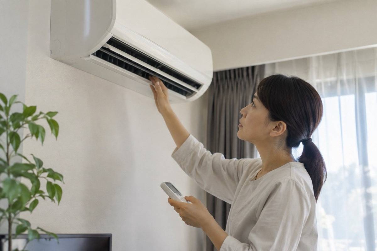 電源を切って吹出口を確認する場面