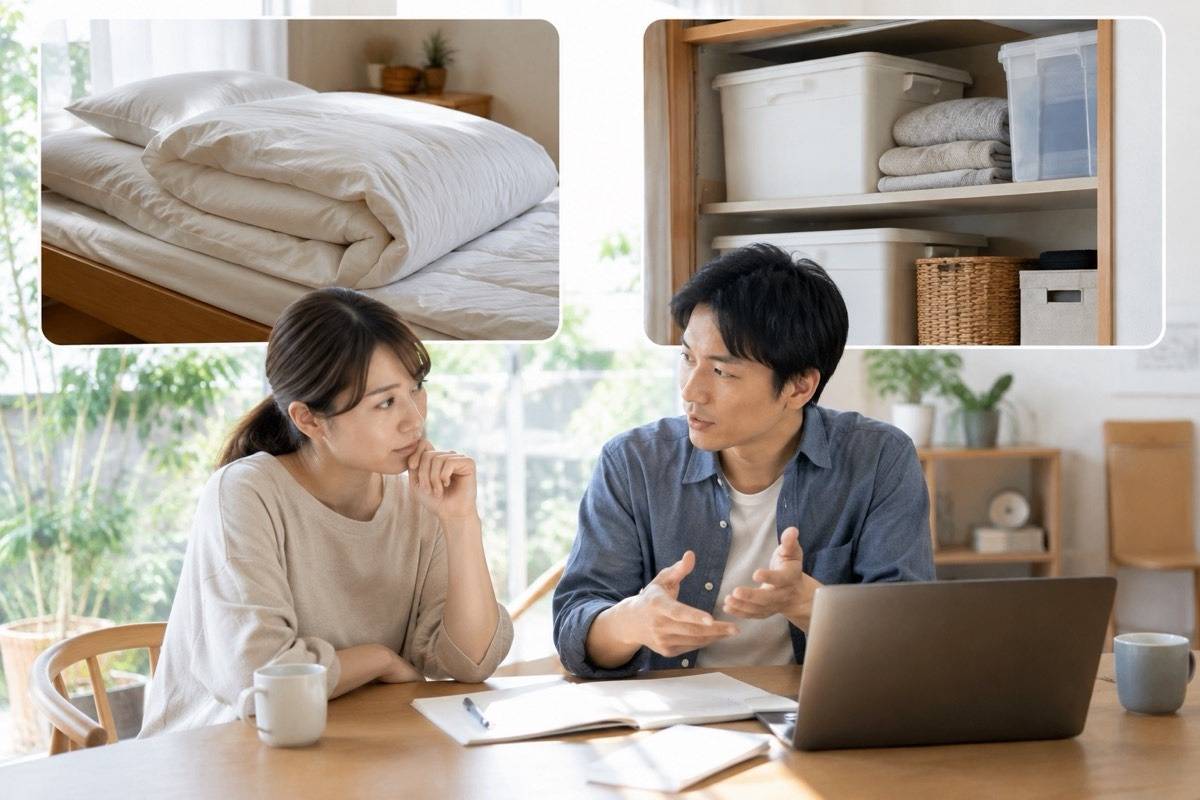 寝具と収納の写真を分けて相談する机
