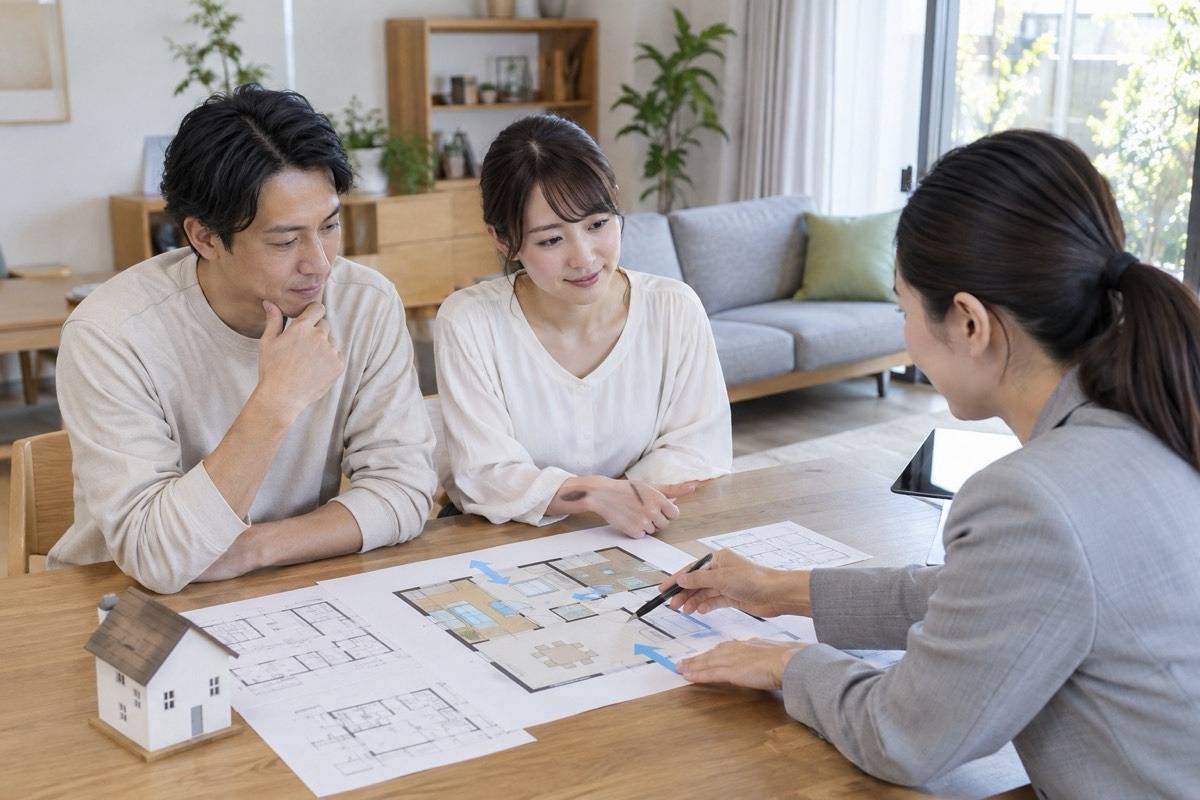 家具配置と換気経路を図面で相談する机