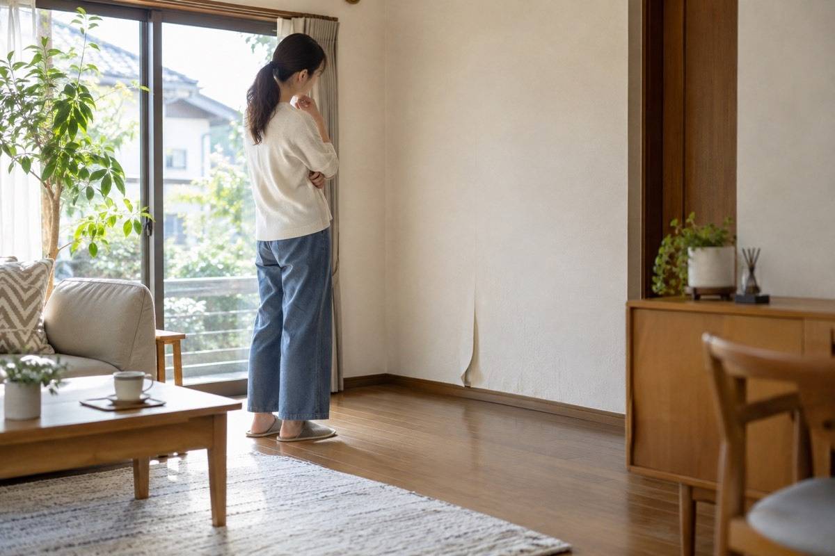 壁紙の浮きを離れて確認する住宅
