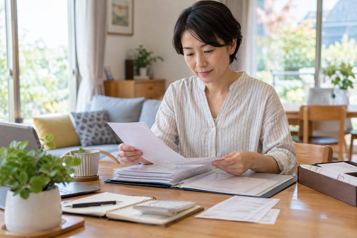 保険証券と修理記録を整理する机