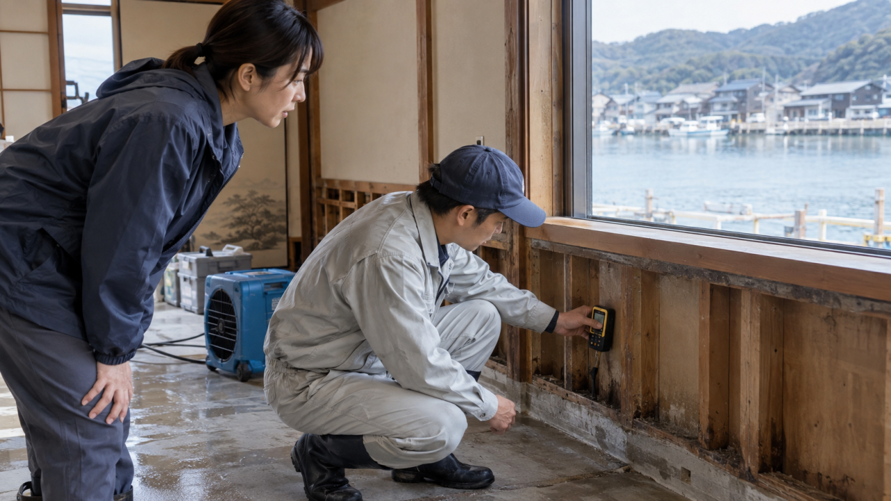 輪島の水害後のカビ対策｜清掃・乾燥と含水率の確認