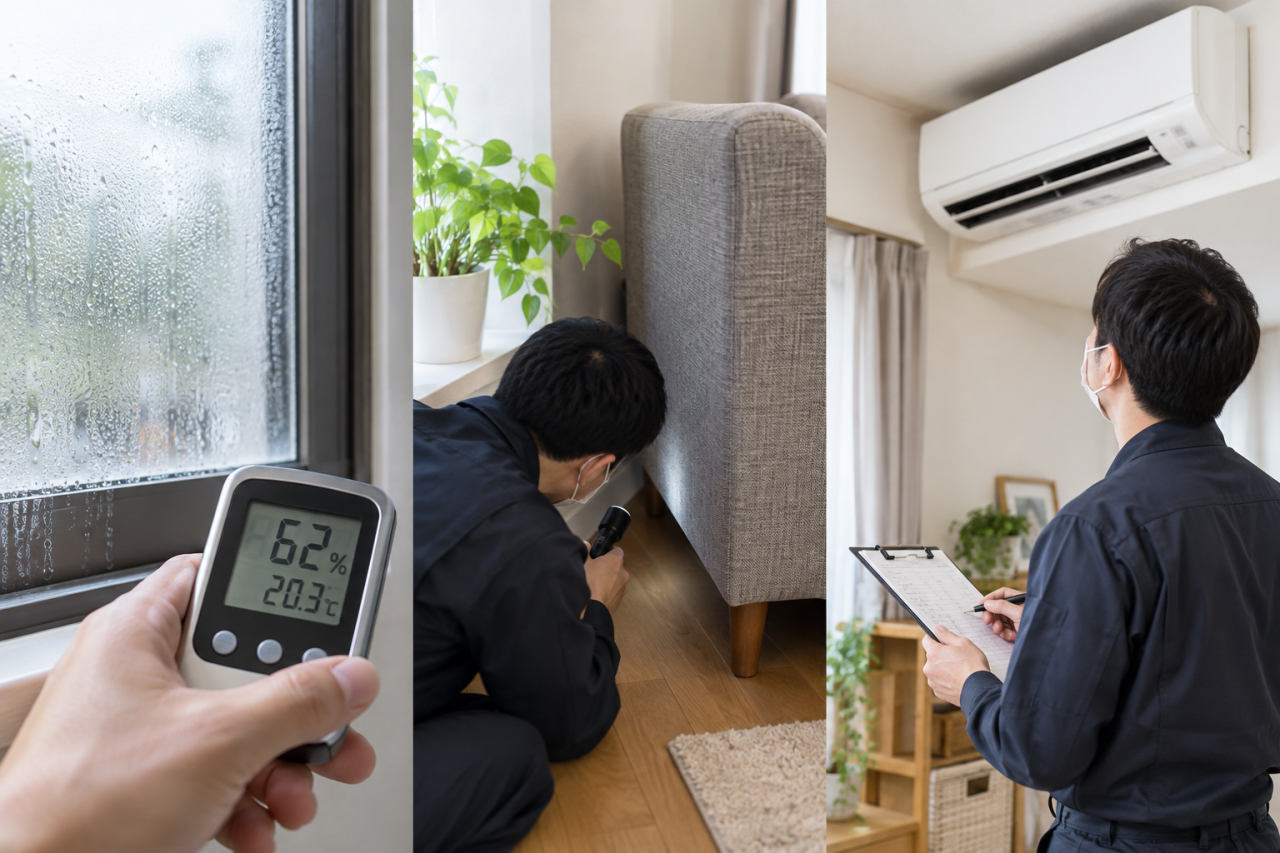 室内カビ対策の確認項目を整理する机上